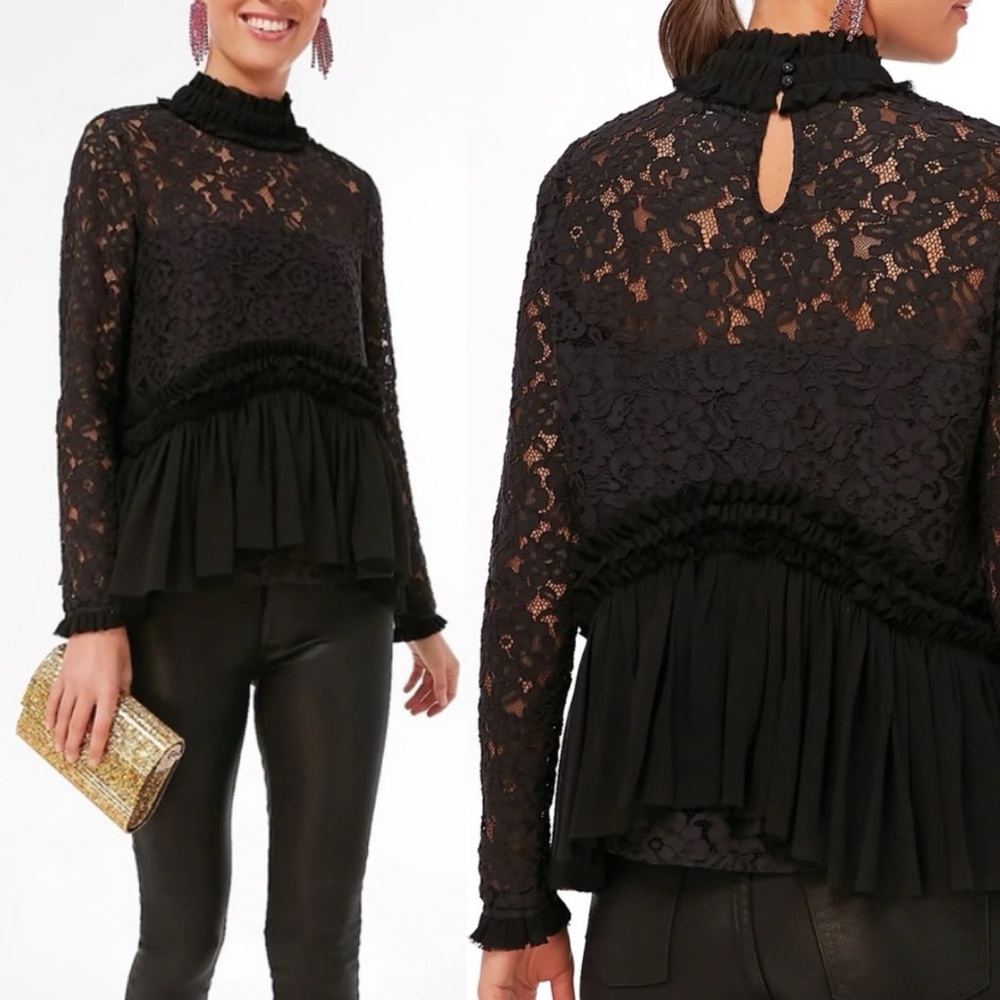 Tuckernuck Black Lace Ruffled Peplum Blouse